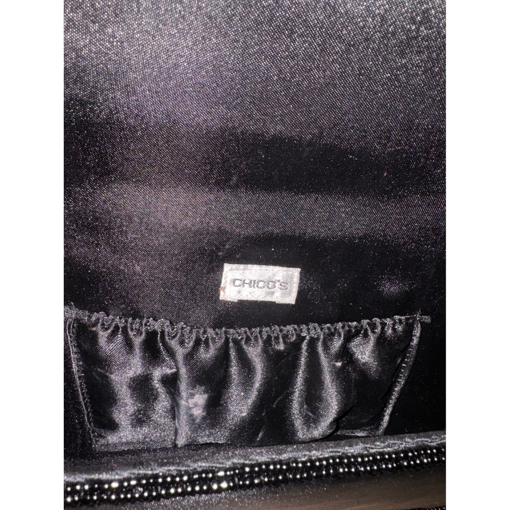 Chicos Black Beaded Gem Embellished Clutch Evening Bag Chain Strap - Picture 6 of 10